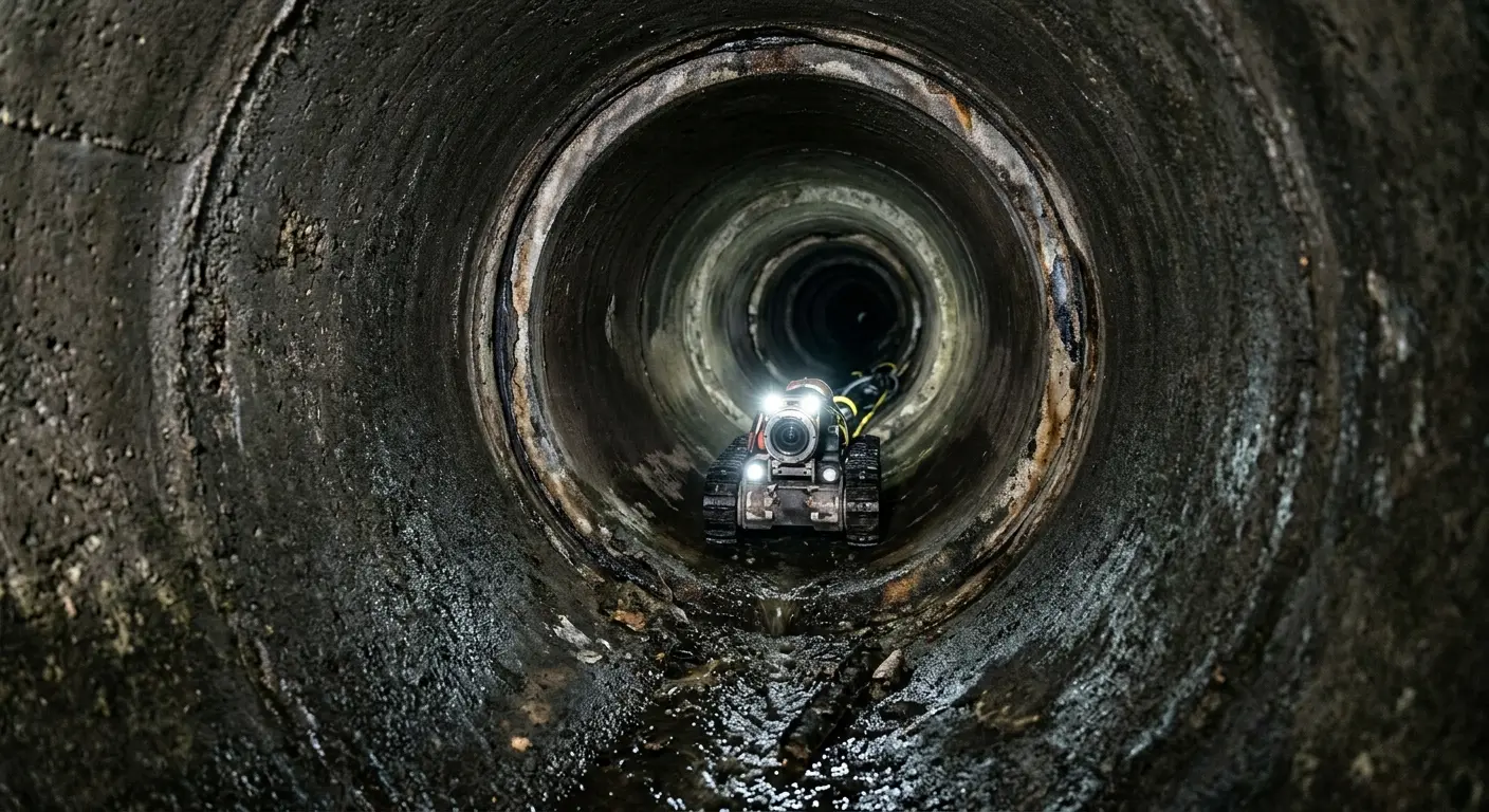 Robotic sewer camera inspecting pipe interior for Sewer Line Repair in Primera